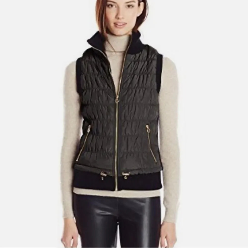Calvin Klein performance black stretch quilted puffer vest. Gold hardware. Large